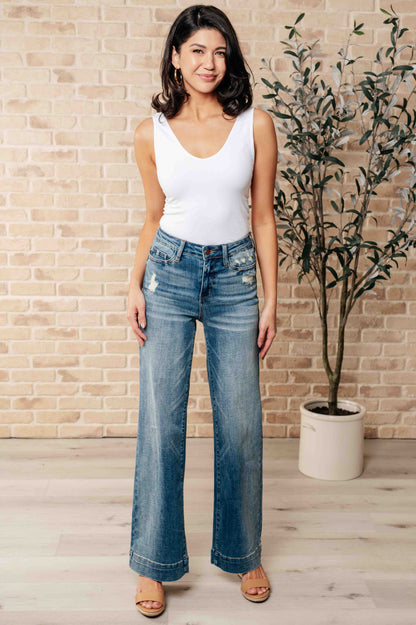 JUDY BLUE High Waist Distressed Denim Trousers