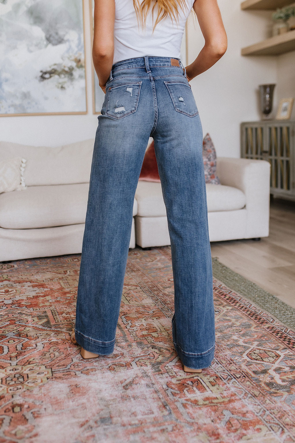 JUDY BLUE High Waist Distressed Denim Trousers