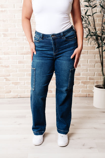 JUDY BLUE High Rise Cargo Straight Jeans