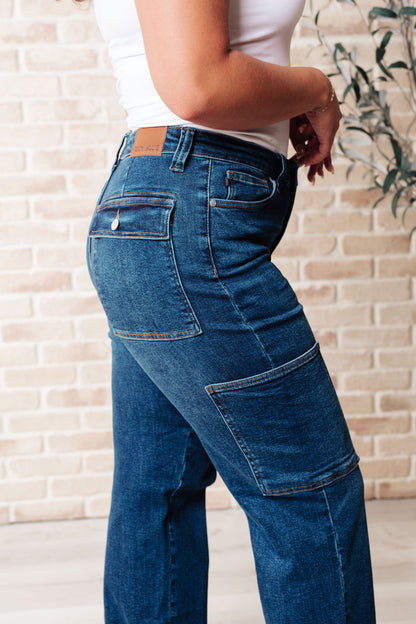 JUDY BLUE High Rise Cargo Straight Jeans