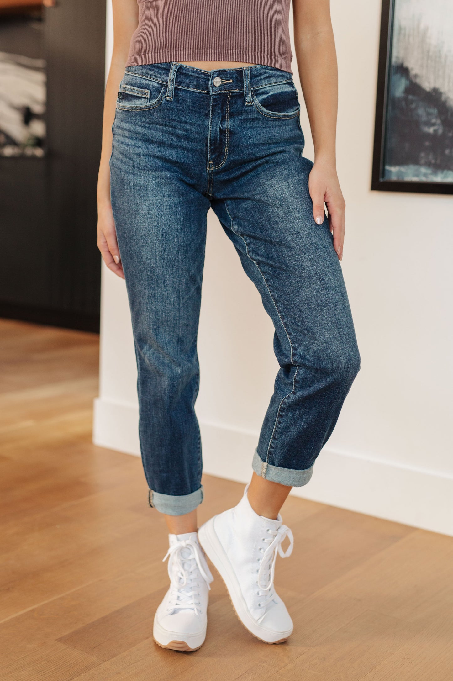 JUDY BLUE Midrise Cuffed Boyfriend Jeans