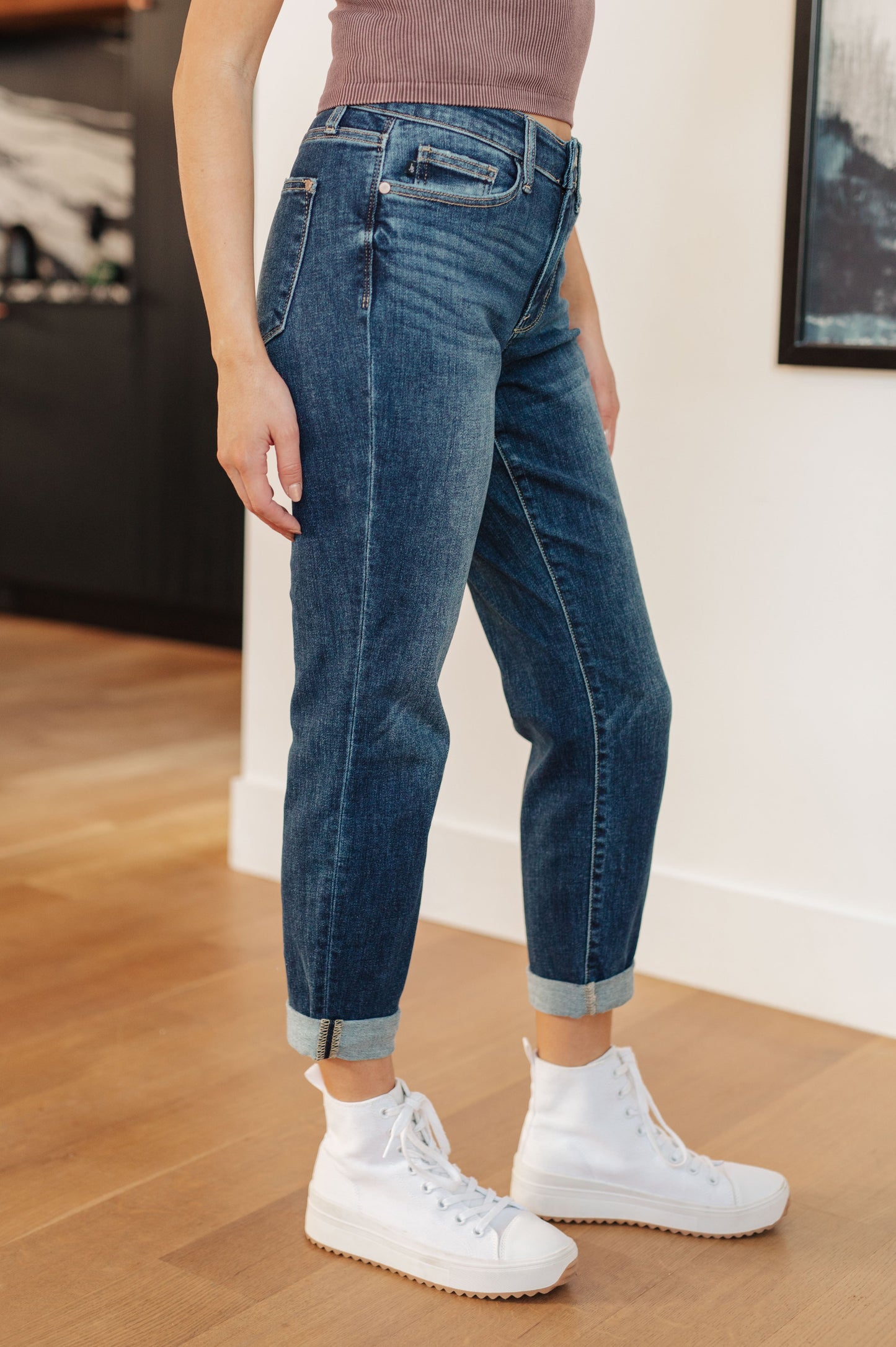 JUDY BLUE Midrise Cuffed Boyfriend Jeans