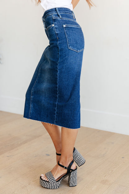 JUDY BLUE High Rise Denim Midi Skirt