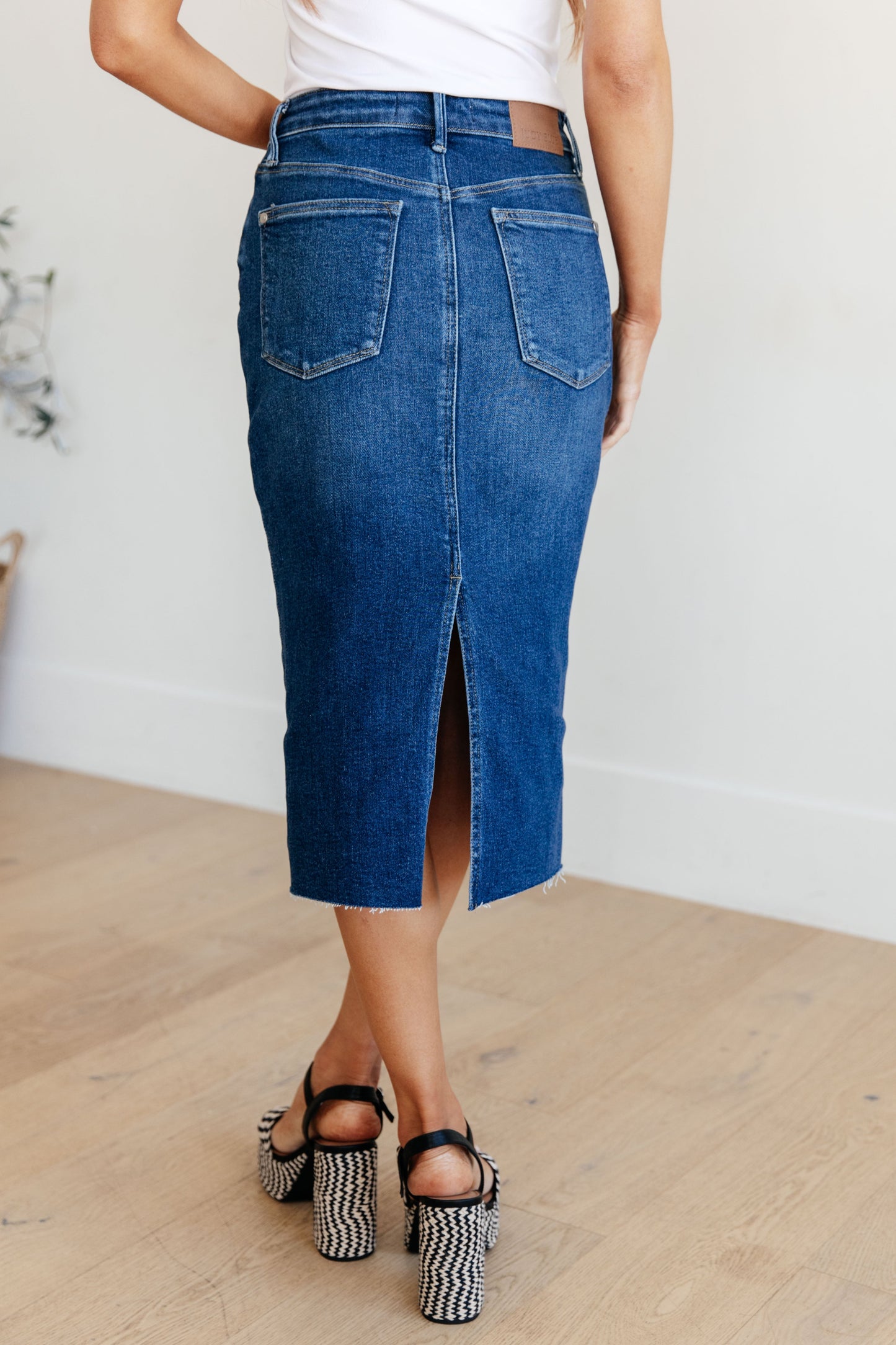 JUDY BLUE High Rise Denim Midi Skirt