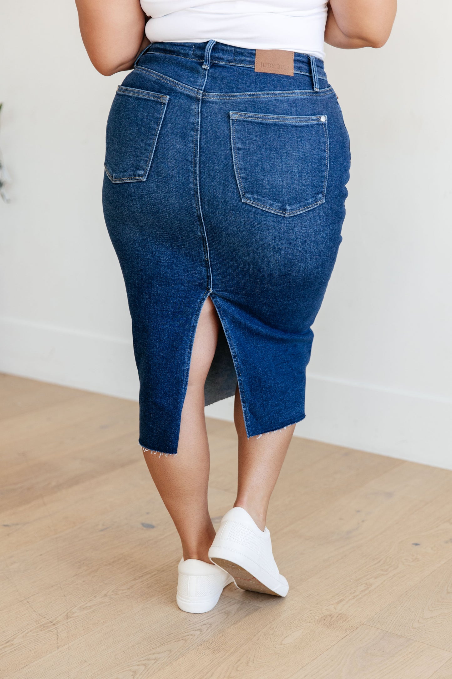 JUDY BLUE High Rise Denim Midi Skirt