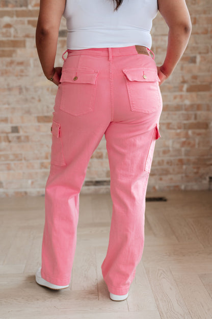 JUDY BLUE  Cargo Straight Jeans in Pink