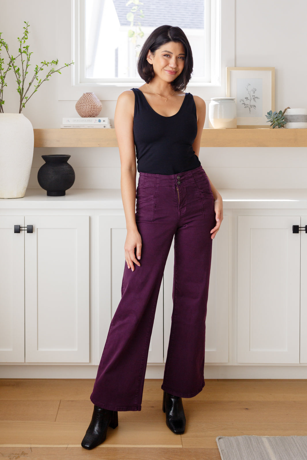 MICA -  High Rise Wide Leg Jeans in Plum