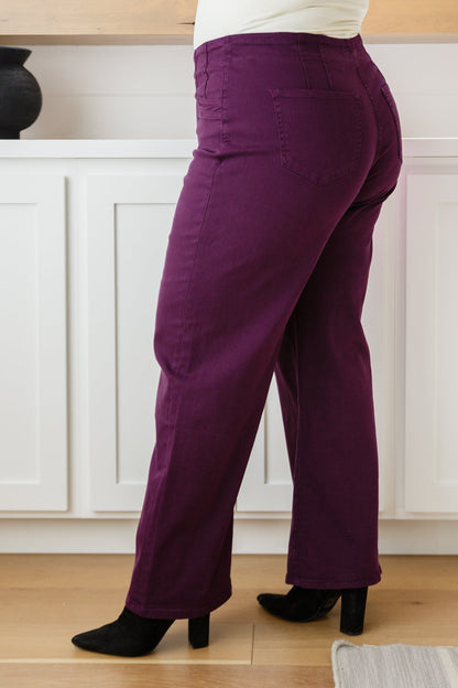 MICA -  High Rise Wide Leg Jeans in Plum