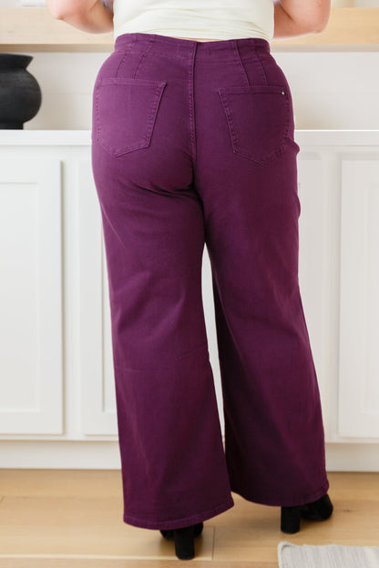 MICA -  High Rise Wide Leg Jeans in Plum