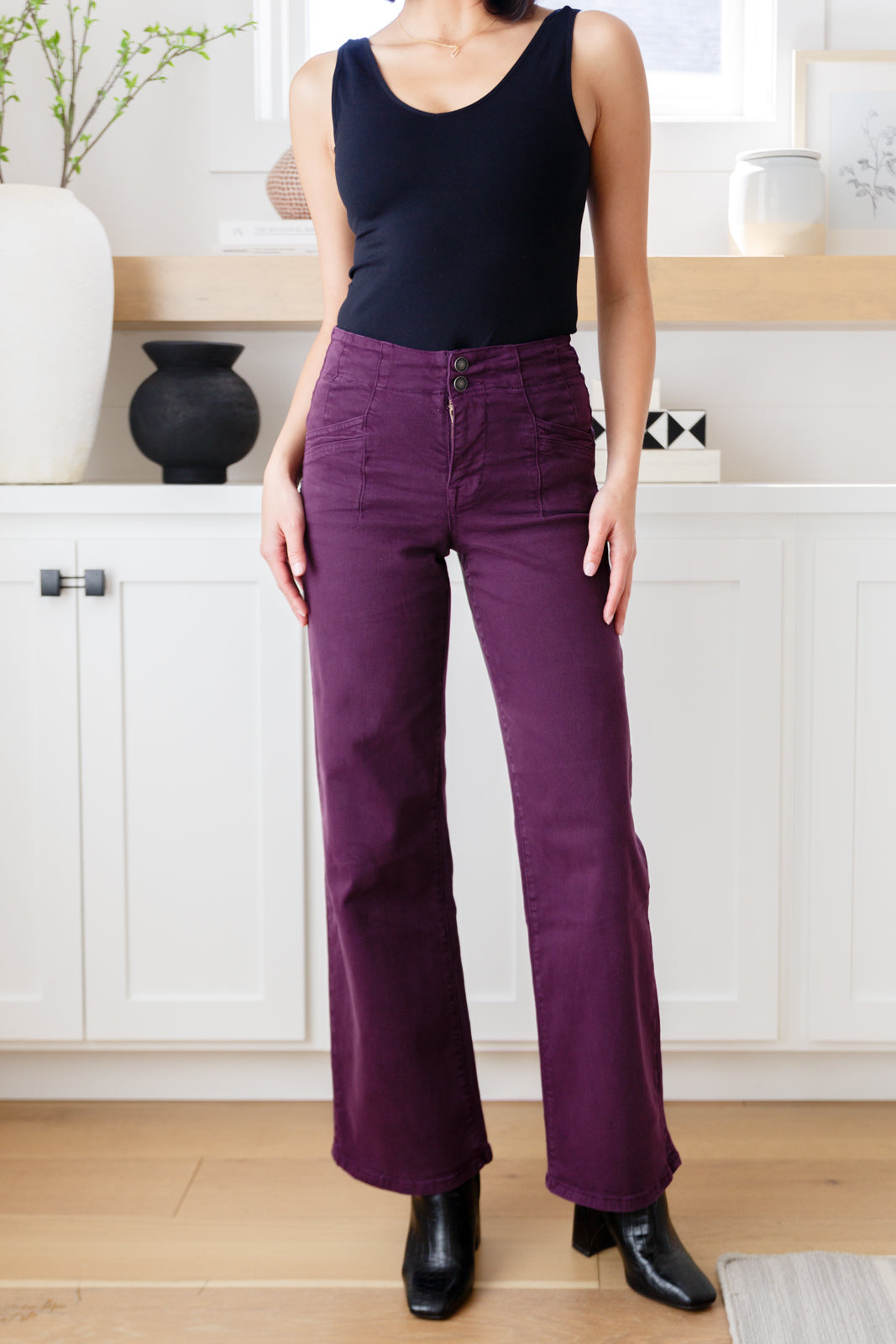 MICA -  High Rise Wide Leg Jeans in Plum