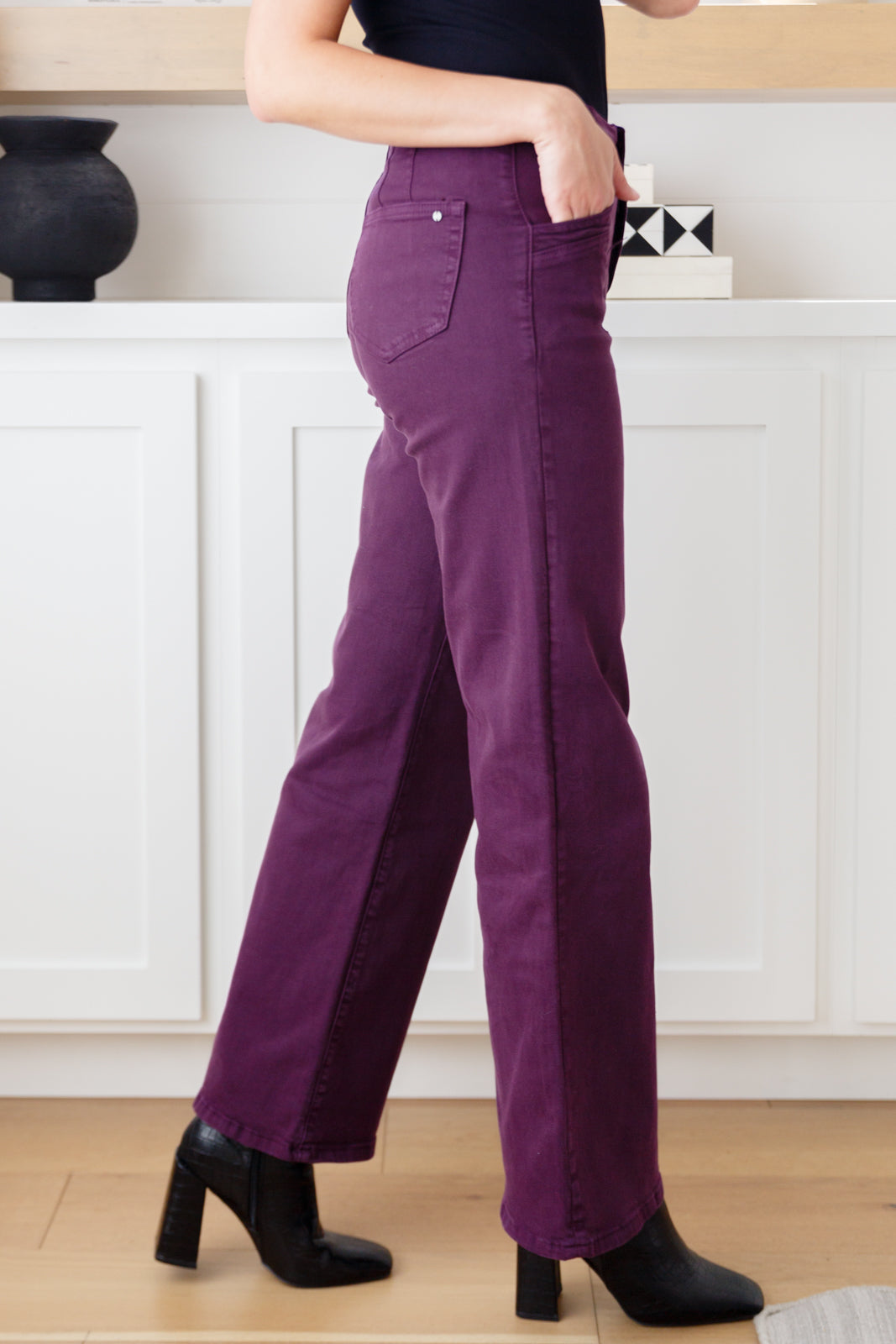 MICA -  High Rise Wide Leg Jeans in Plum