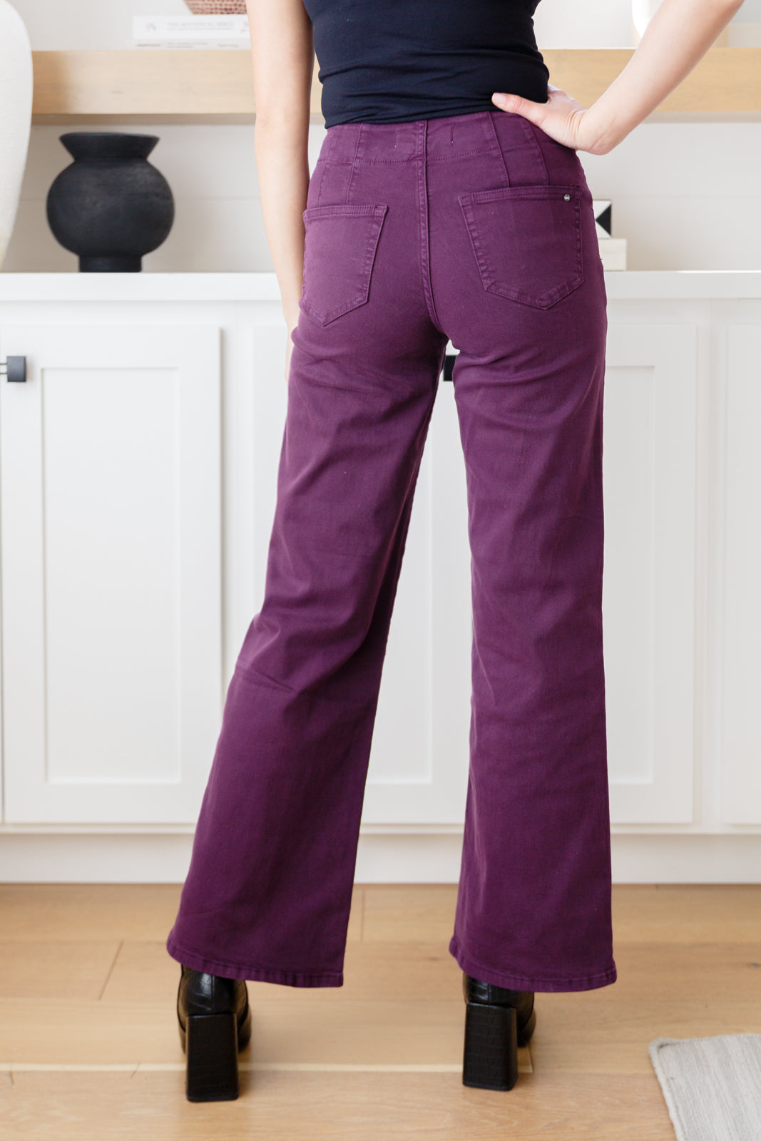 MICA -  High Rise Wide Leg Jeans in Plum