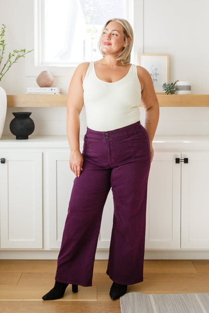 MICA -  High Rise Wide Leg Jeans in Plum