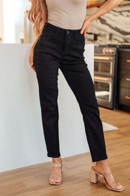 JUDY BLUE Rhinestone Slim Fit Jeans in Black