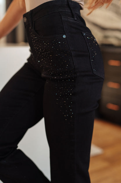 JUDY BLUE Rhinestone Slim Fit Jeans in Black