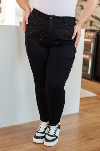 JUDY BLUE Rhinestone Slim Fit Jeans in Black