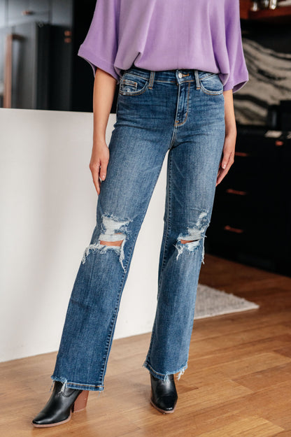 JUDY BLUE 90's Straight Jeans in Dark Wash