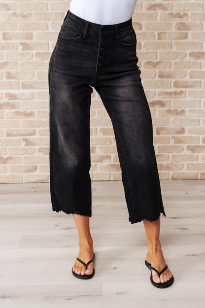 JUDY BLUE High Rise Button Fly Wide Leg Crop Jeans