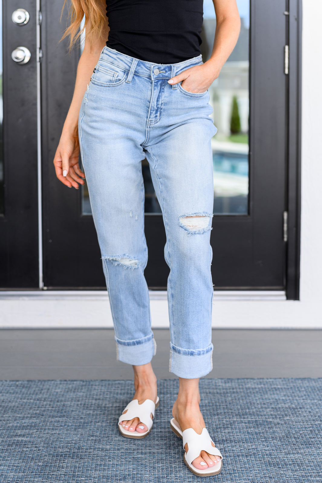 JUDY BLUE Mid Rise Star Pocket Boyfriend Jeans