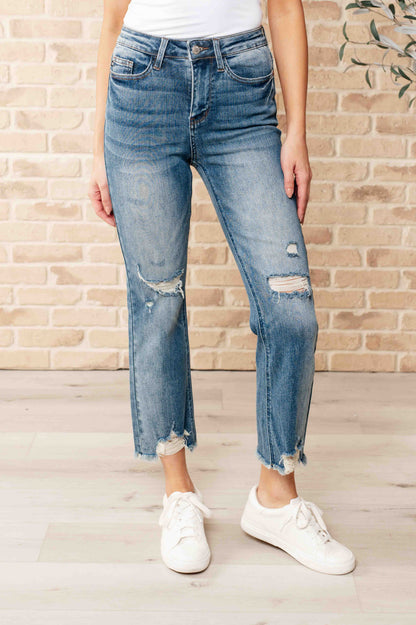 JUDY BLUE High Waist Distressed Crop Straight Leg Jeans