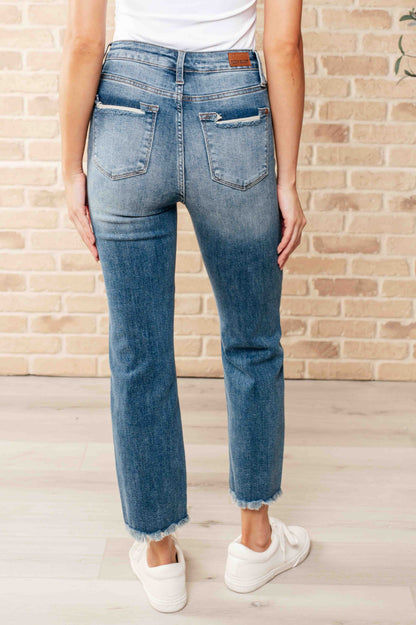 JUDY BLUE High Waist Distressed Crop Straight Leg Jeans