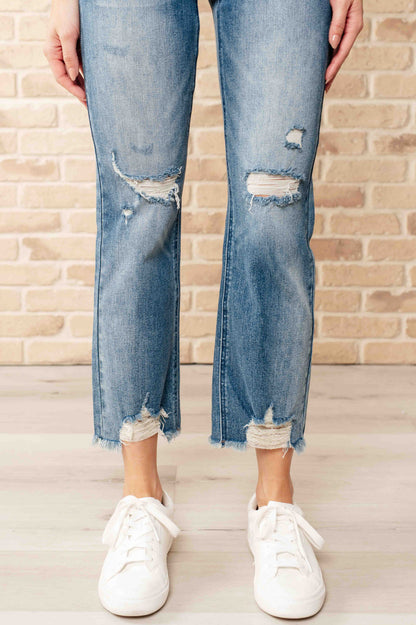 JUDY BLUE High Waist Distressed Crop Straight Leg Jeans