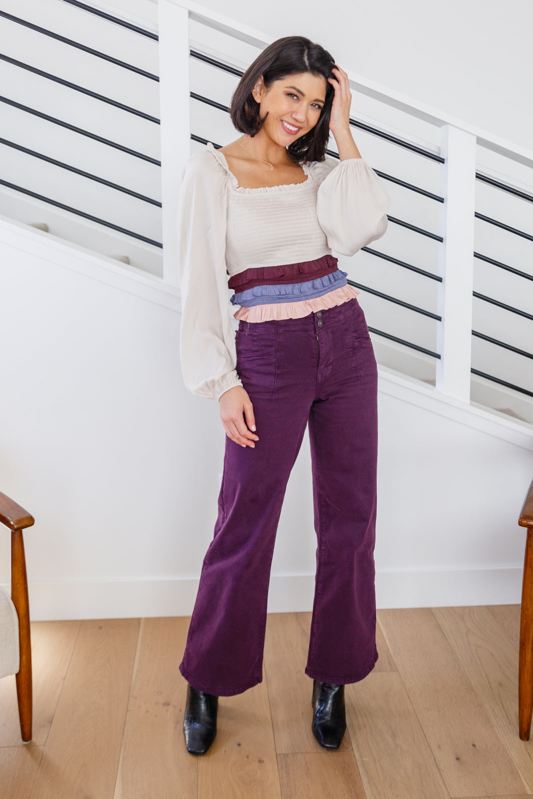 MICA -  High Rise Wide Leg Jeans in Plum