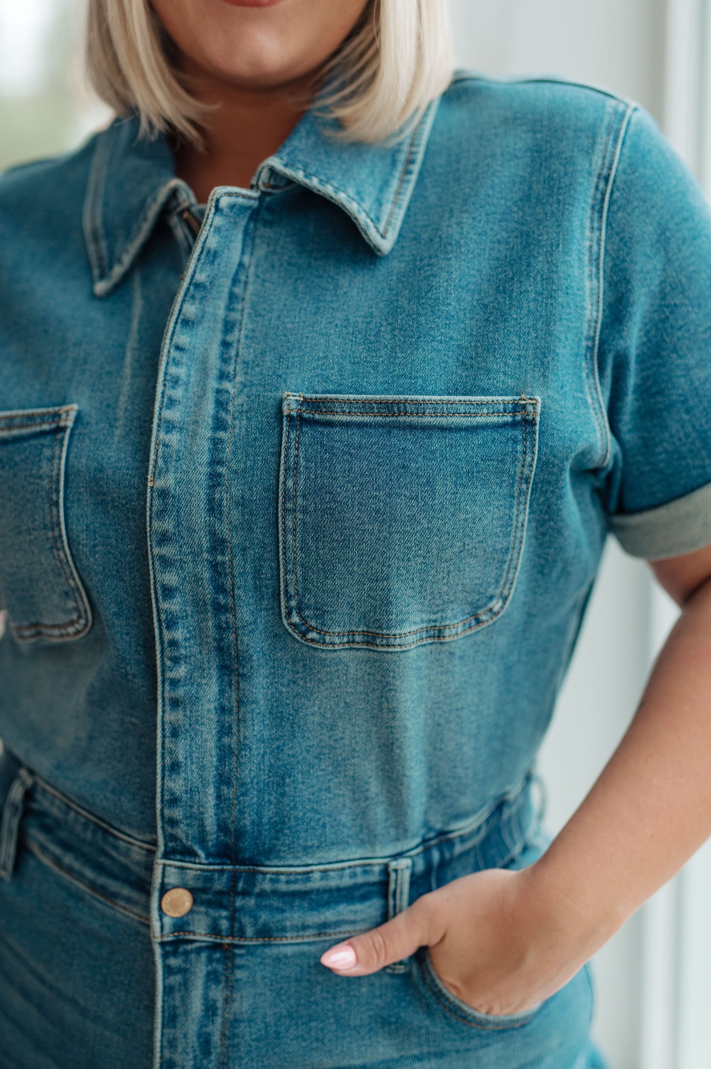 JUDY BLUE -  Short Sleeve Denim Jumpsuit