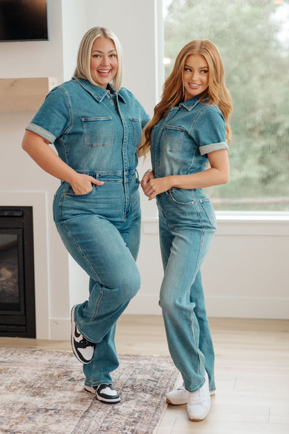 JUDY BLUE -  Short Sleeve Denim Jumpsuit