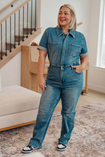 JUDY BLUE -  Short Sleeve Denim Jumpsuit