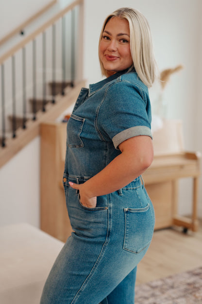 JUDY BLUE -  Short Sleeve Denim Jumpsuit