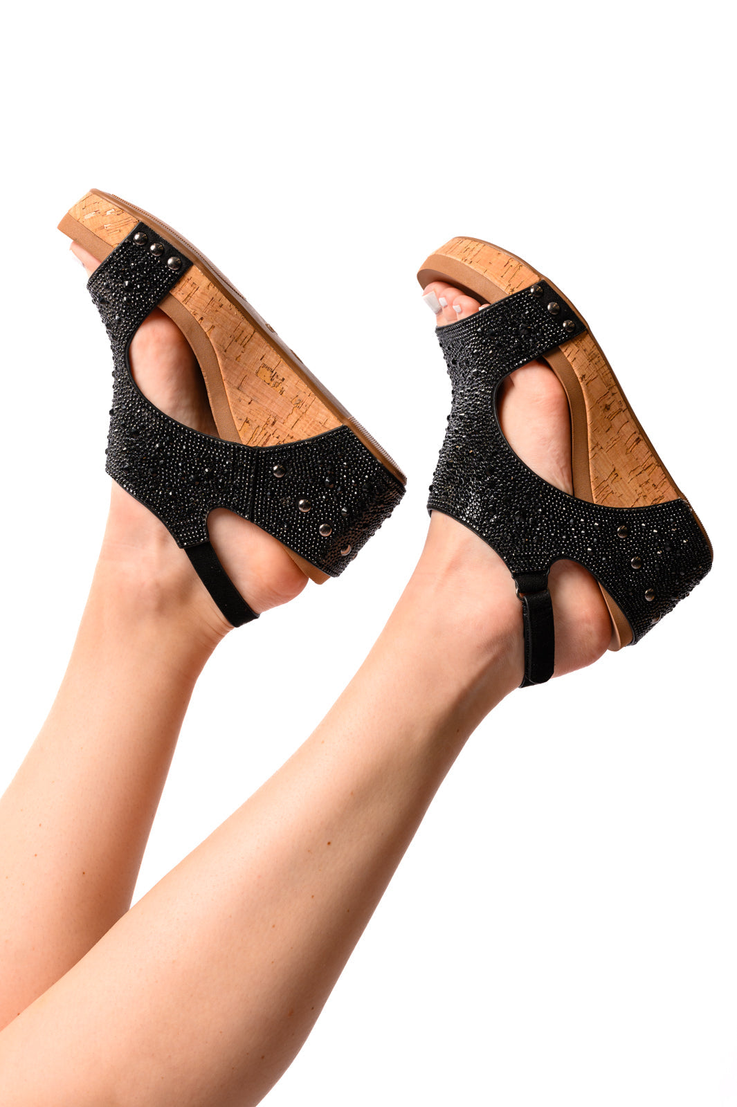 CORKYS - Ashley Wedge Sandals in Black Rhinestone