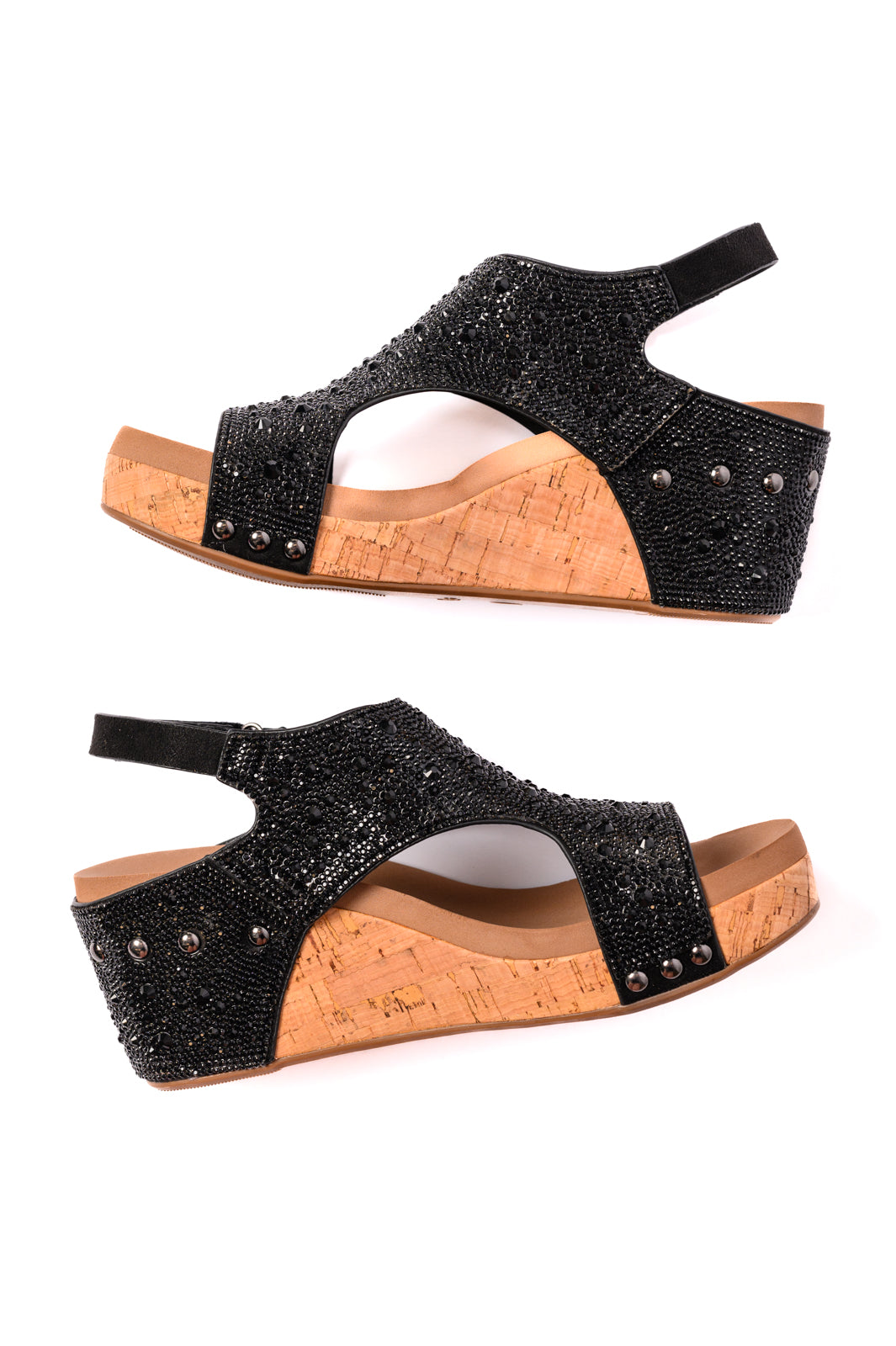 CORKYS - Ashley Wedge Sandals in Black Rhinestone