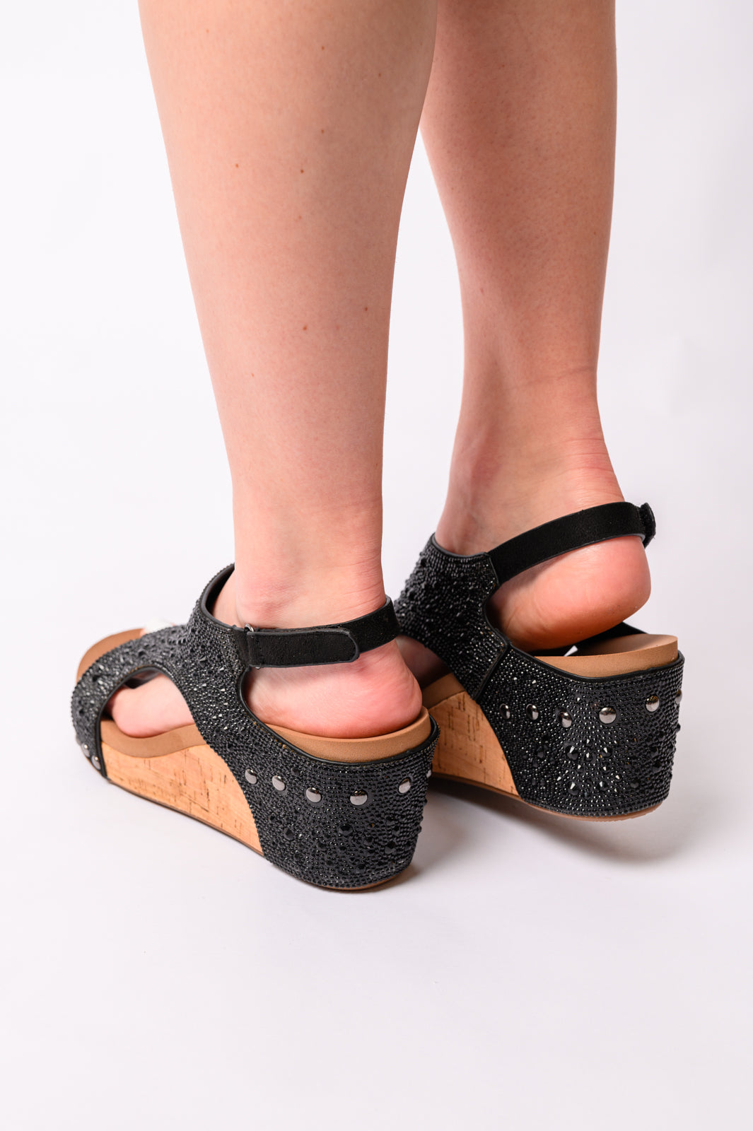 CORKYS - Ashley Wedge Sandals in Black Rhinestone