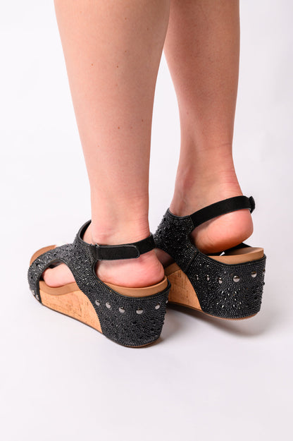 CORKYS - Ashley Wedge Sandals in Black Rhinestone