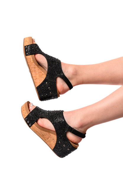 CORKYS - Ashley Wedge Sandals in Black Rhinestone