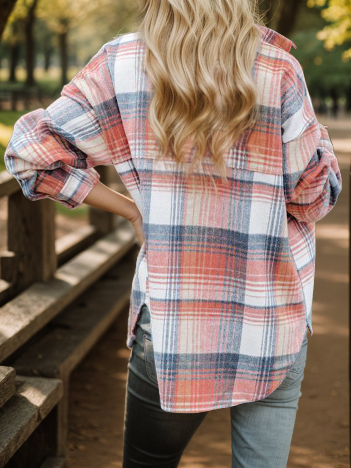 Plaid Button Up Dropped Shoulder Shirt