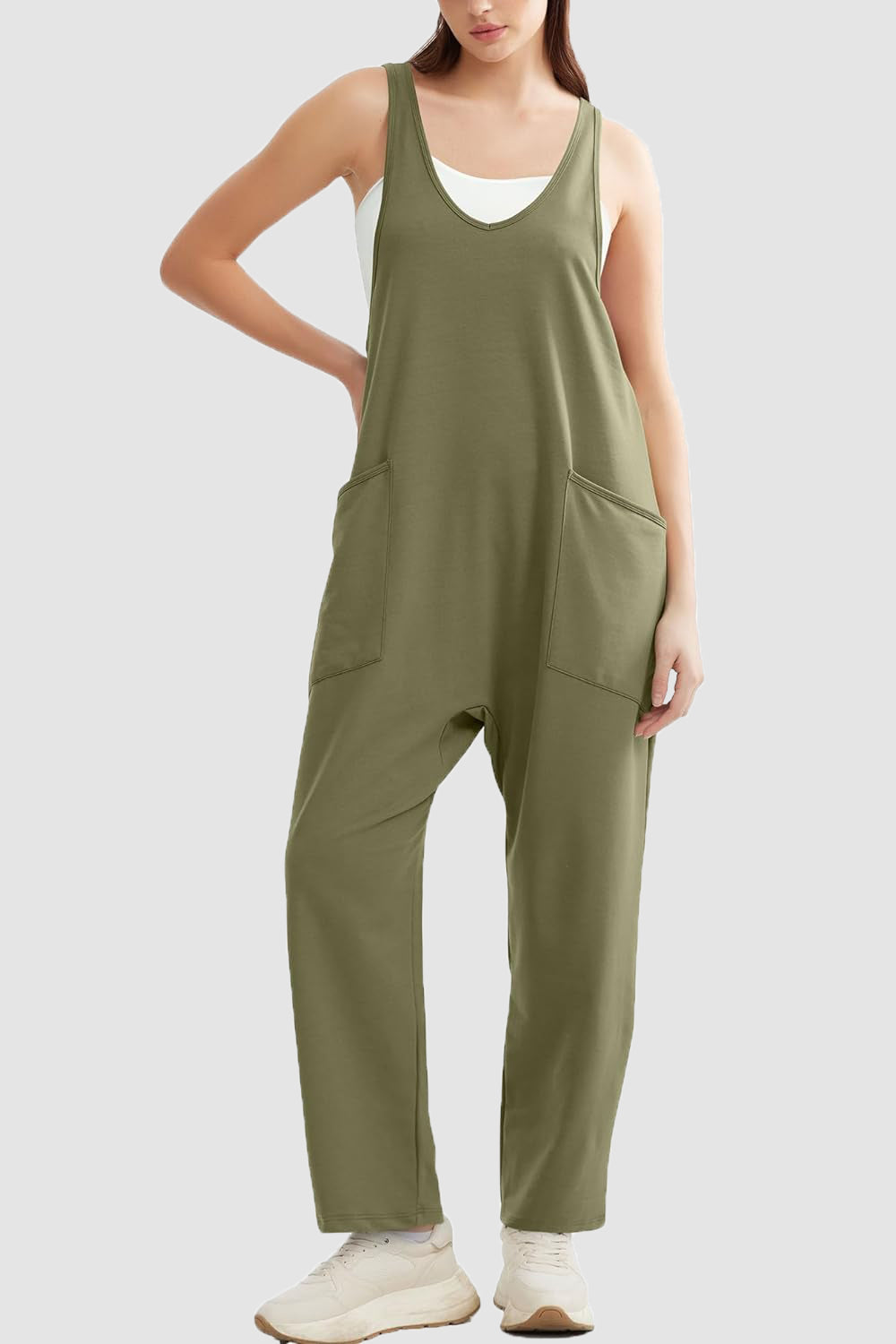 Wide Strap Jumpsuit with Pockets