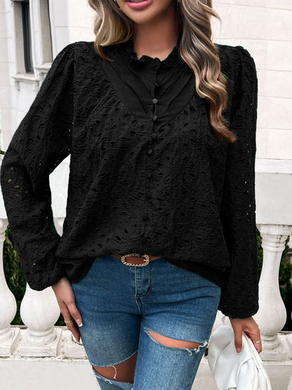 Frill Round Neck Long Sleeve Shirt