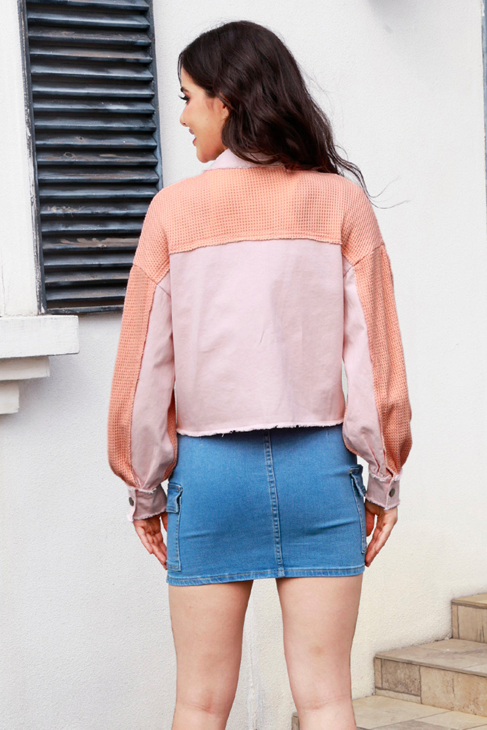 Button Up Raw Hem Long Sleeve Jacket