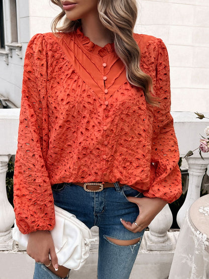 Frill Round Neck Long Sleeve Shirt