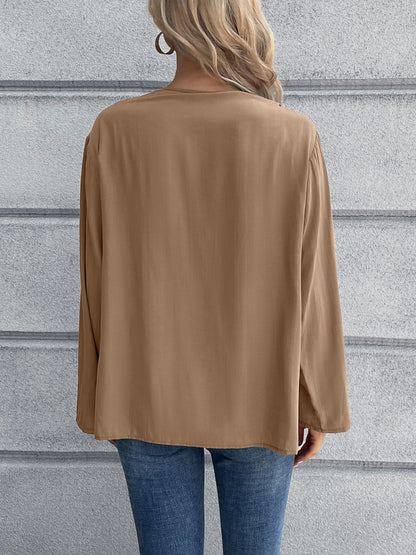 Half Button Long Sleeve Blouse