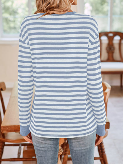 Striped Round Neck Long Sleeve T-Shirt