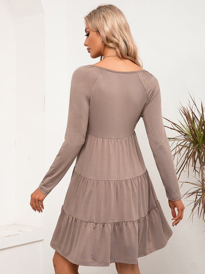 V-Neck Long Sleeve Tiered Dress