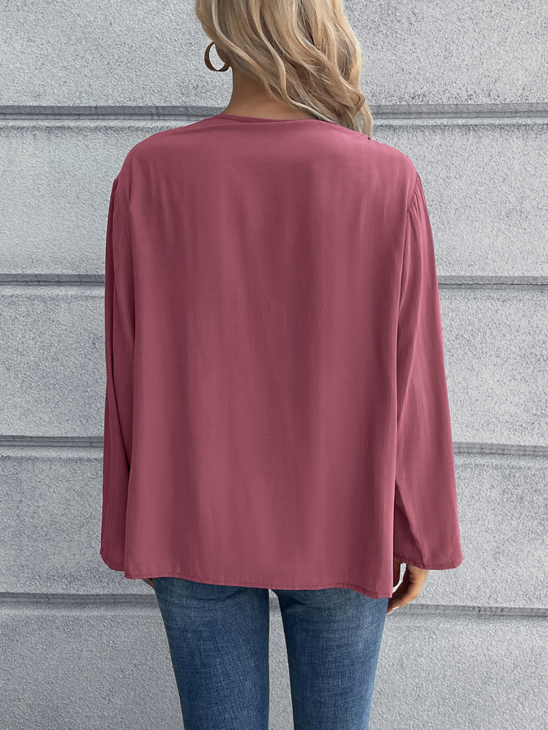 Half Button Long Sleeve Blouse