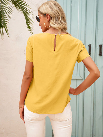 Frill Round Neck Short Sleeve Blouse