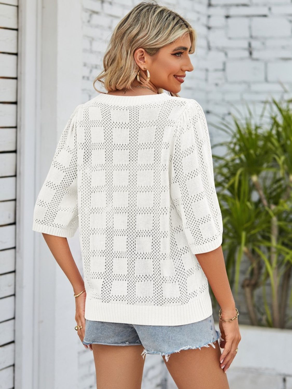 Openwork Round Neck Knit Top