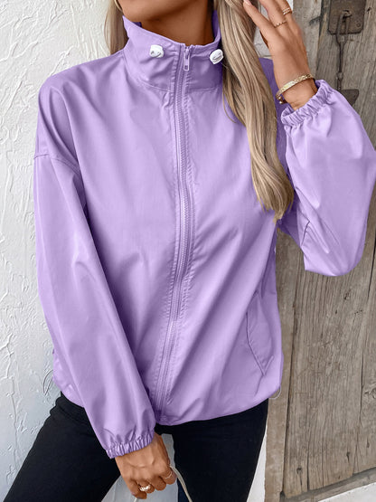 Pocketed Zip Up Long Sleeve Jacket